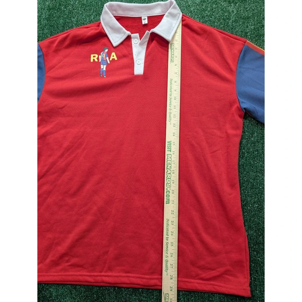 Roma Soccer Maradona Rugby Polo Shirt Red Colorblock Long Sleeve Men's Large
